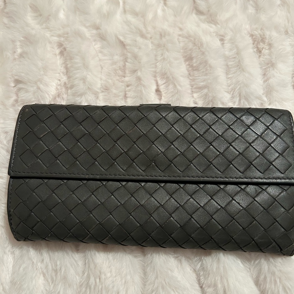 Bottega Veneta Gray Leather Long Wallet